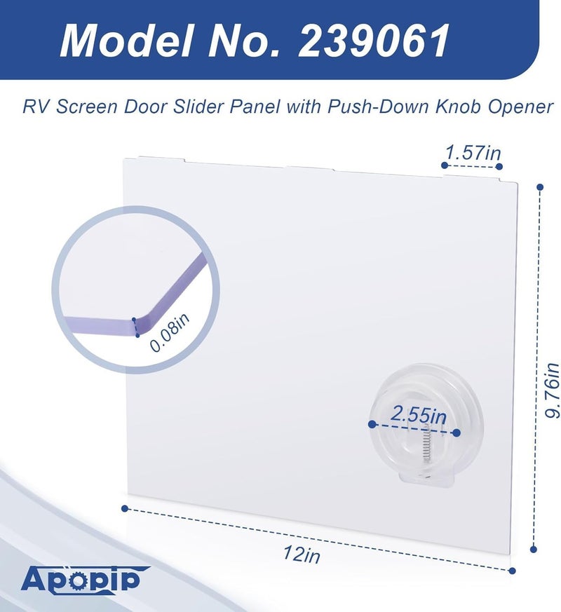 Apopip RV Screen Door Slider Panel 239061 Replacement No Assembly, with Push-Down Knob Opener - White - Image 3
